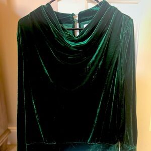 Deep green velvet blouse with beautiful button detailing on sleeves.